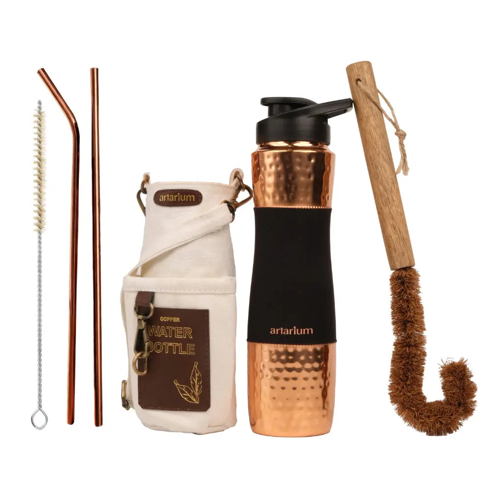 Hammered Copper Sipper Bottle Complete Kit